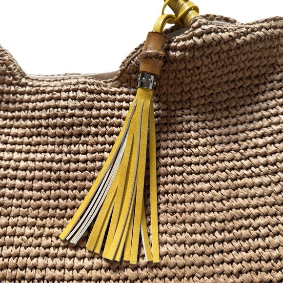 Tommy Bahama Raffia Straw Tote Shoulder Bag Leather Trim Hand Crafted - Picture 4 of 9